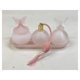 Frosted Pink Glass Butterfly Vanity Set