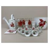 Black Bernarda 'Poinsetta' Planter, Napkin Rings +