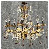 Metal 'Gold Leaf' & Crystal Chandelier