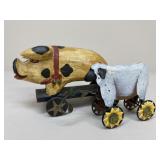 Folk Art Rolling Wood Pig & Rolling Metal Lamb