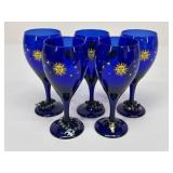Vintage Celestial Cobalt Blue Wine Glasses / 5 pc