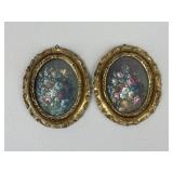 Vintage Florentia Oval Floral Framed Art / 2 pc