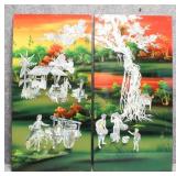 Asian Lacquer Painting w/ Mother of Pearl In-lay