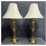 Pair of Tall Brass & Glass Table Lamps