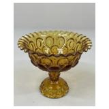 L.E. Smith Amber Glass Moon & Stars Footed Compote