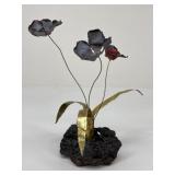 Brutalist-Style Brass/Metal Floral Statue