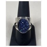 Sz 9 Sterling Silver & Blue Druzy Stone Ring