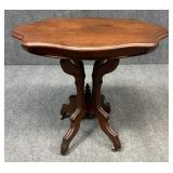Victorian Style Carved Wood Side Table on Casters