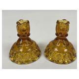 Amber Glass L.E. Smith Moon & Stars Candle Holders