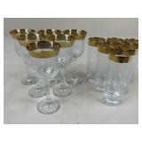 Gold Rimmed Highball & Wine Glasses / 12 pc