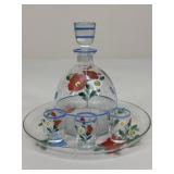 Hand-Painted Decanter w/ Shot Glasses & Tray / 5pc
