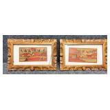 2 Mexican Straw Mosaics in Carved Wood Frames