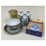 Asian Style Vases, Tea Cup, & Compact