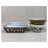 Pyrex "Early American" Casserole Dish & Bowls