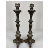 Tall Baroque-Style Bronze Candle Stick Holders