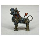 Tibetan Foo Dog Snuff Bottle w/Turquoise & Coral