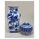 Blue & White Ceramic Potpourri Holder & Vase / 2pc