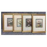 Set of 4 Matching Framed Floral Prints