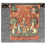 Lady & Unicorn Tapestry w/Wooden Hanger