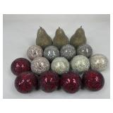 Decorative Glass Orbs & Beaded Pears / 16 pc