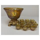 Marigold Carnival Glass Punch Bowl & Cups / 13 pc