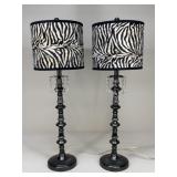 Pair Of Metal Lamps w/ Zebra Print Shades
