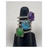 Sz 6 Sterling Silver Ring w/ Stones