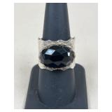 Sz 9 Sterling Silver, 14k Gold & Onyx Ring