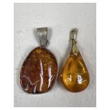 Sterling Silver & Amber Tone Pendants