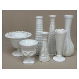 Milk Glass Candy Dish & Vase Assortment / 7 pc