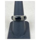 Sz 8 Sterling Silver Ring, Onyx & Marcasite