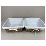 Pair Of Wicker Baskets w/ Fabric Insets