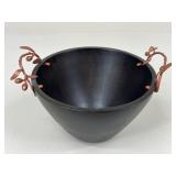 Wooden Bowl W/ Metal Handles
