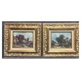 Pair of Dutch Prints in Carved Wood Frames