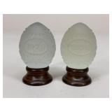 2 Goebel 1979 Frosted Glass Easter Eggs on Stands