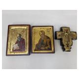 Byzantine Icon Plaques & Cross / 3 pc