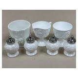 Milk Glass Shakers, Sugar, Creamer & Dish