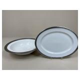 Ceramic & Pewter Serving Bowl & Platter