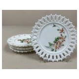Hand painted Milk Glass Plates / 4 pc