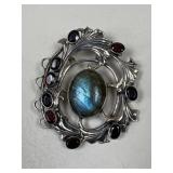Sterling Silver Art Nouveau Pendant w/ Stones