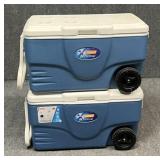 Pair of 62 qt Coleman Rolling Coolers