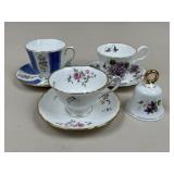 Porcelain Tea Cups w/ Saucers & Bell