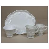 Milk Glass Creamer/Sugar & Luncheon Trays / 8 Sets