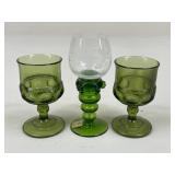 Green Glass Goblets / 3 pc