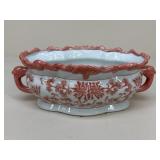 Coral Red Floral Porcelain Planter