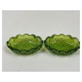 Pair Of Green Glass Ashtrays
