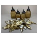 Canisters & Metallic Artificial Leaf Picks / 7 pc