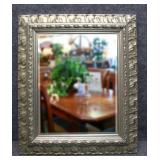Ornate Silver Tone Framed Beveled Mirror