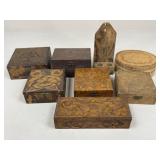 Carved Wooden Boxes & Candle Holder