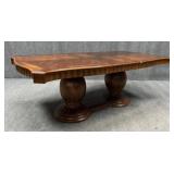 Double Pedestal Wood Dining Table w / Leaf